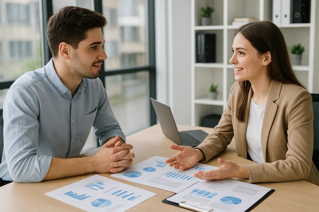 Joven analizando diferencias entre administración de empresas y negocios