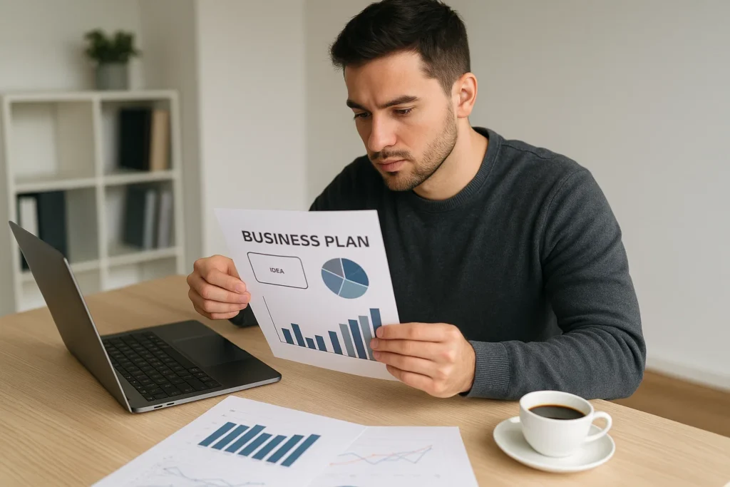 Emprendedor analizando los elementos de un plan de negocios