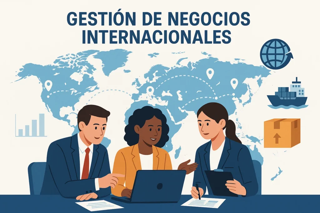equipo trabajando en gestión de negocios internacionales