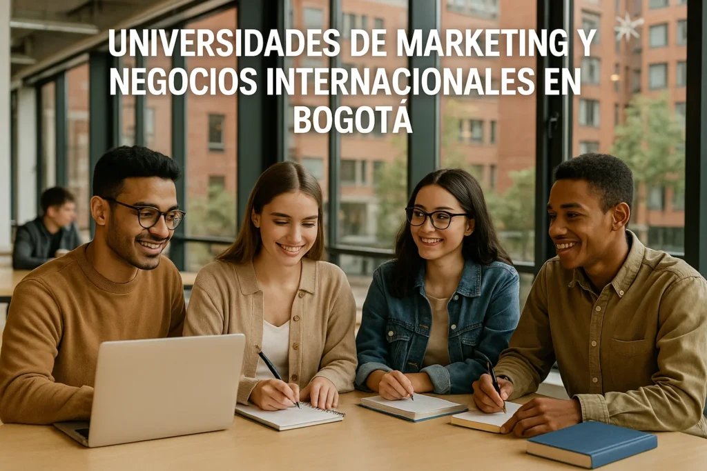 estudiantes en universidad de Bogotá estudiando marketing y negocios internacionales