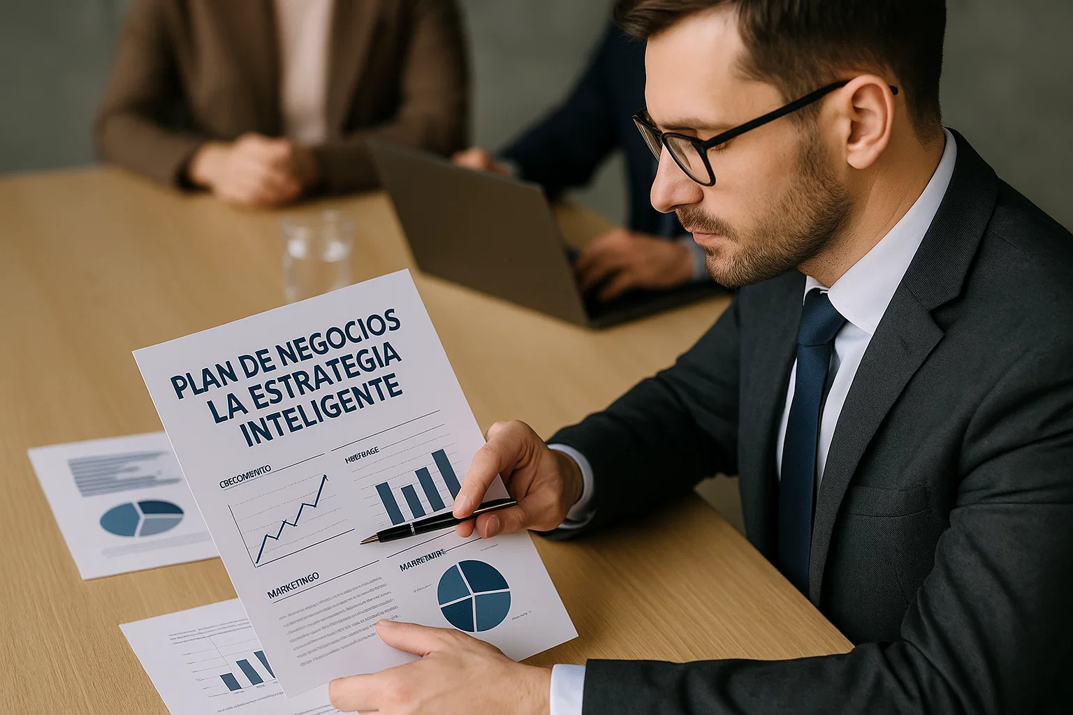 empresario revisando un plan de negocios inteligente