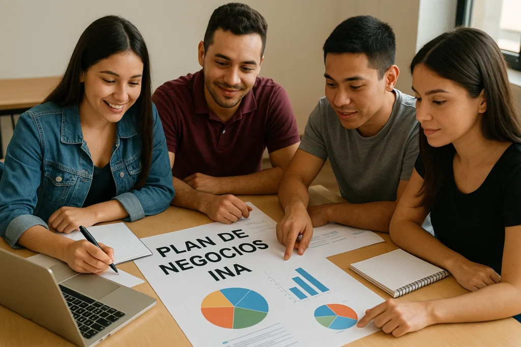 estudiantes elaborando un plan de negocios INA