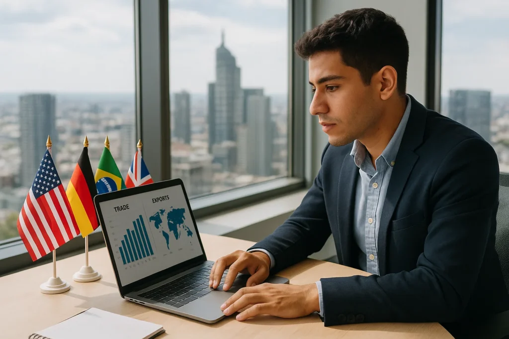 Estudiante realizando prácticas profesionales en negocios internacionales