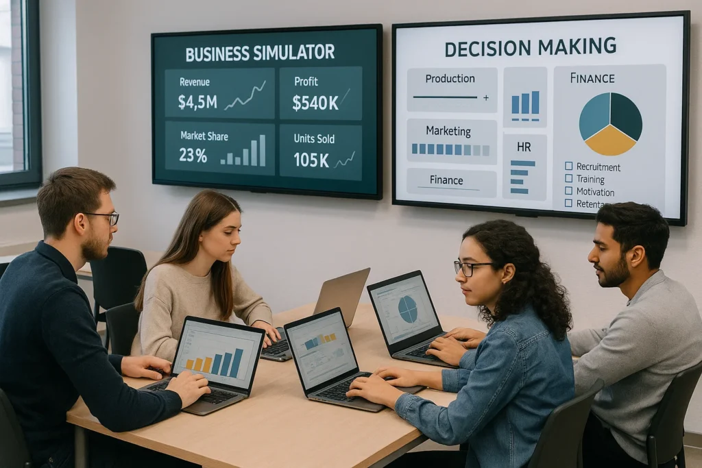 Estudiantes usan simulador de negocios clave en el aprendizaje de posgrado
