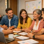 Equipo de trabajo practicando comunicación interna efectiva en una empresa