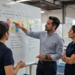 Equipo aprendiendo conceptos básicos de Lean Six Sigma White Belt mediante el análisis de un proceso empresarial.