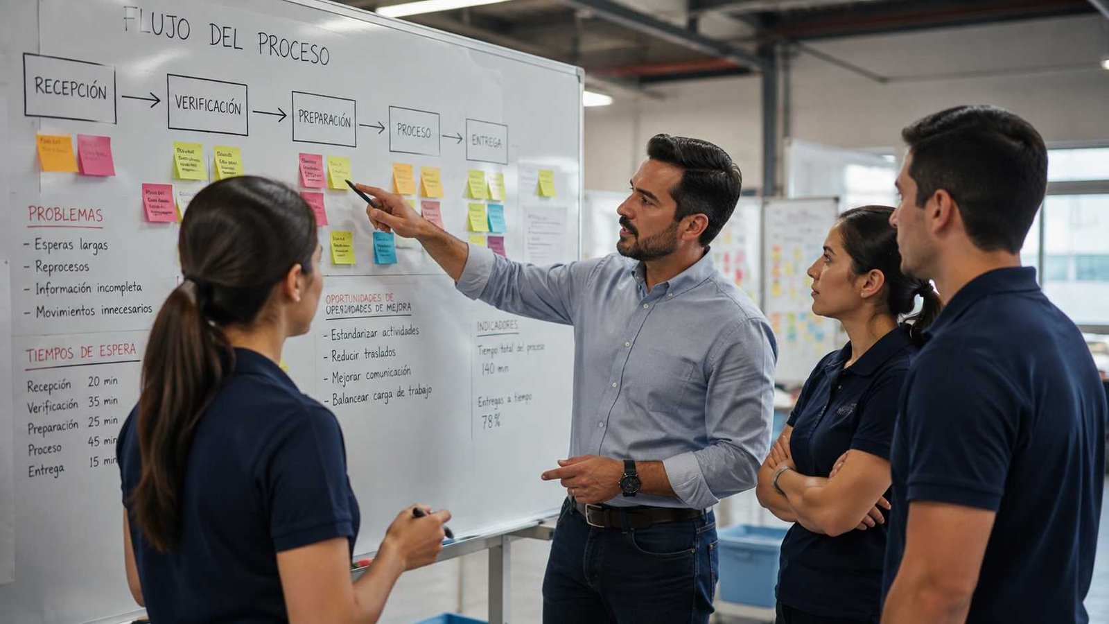 Lean Six Sigma White Belt: qué es, cuánto tarda y si vale la pena 1 Equipo aprendiendo conceptos básicos de Lean Six Sigma White Belt mediante el análisis de un proceso empresarial.