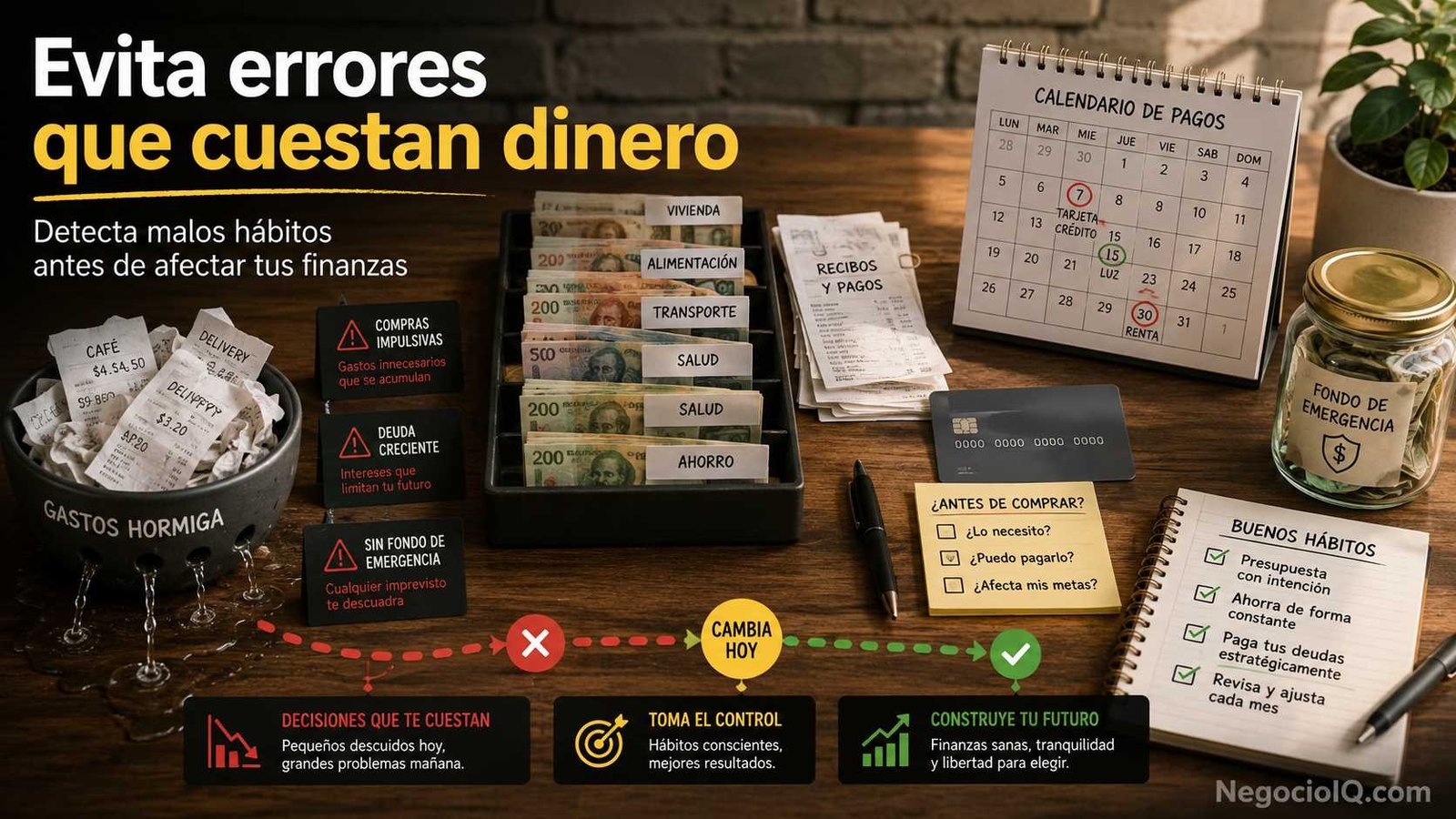 Errores financieros más comunes representados como fugas de dinero