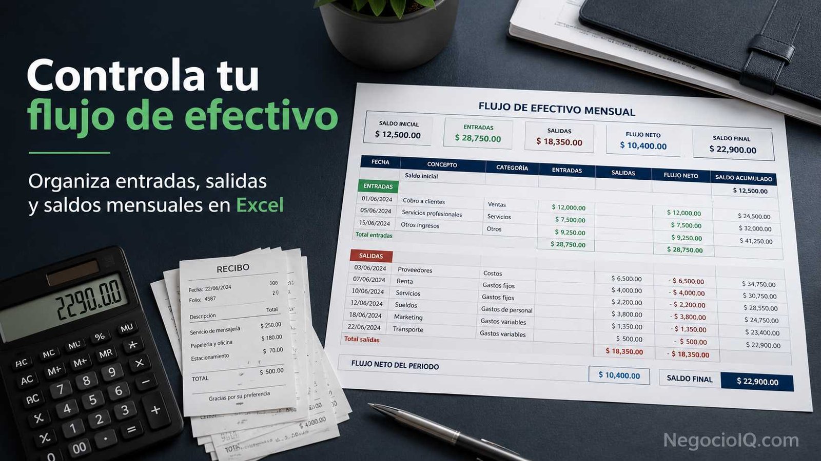 Flujo de efectivo Excel con fórmulas y plantilla práctica gratis 1 Plantilla de flujo de efectivo Excel para negocio
