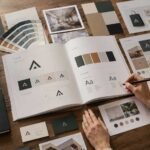 Brand book ejemplos con colores, tipografías, logo y aplicaciones de marca.