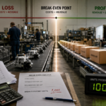 Punto de equilibrio en unidades de producción representado en una línea manufacturera.