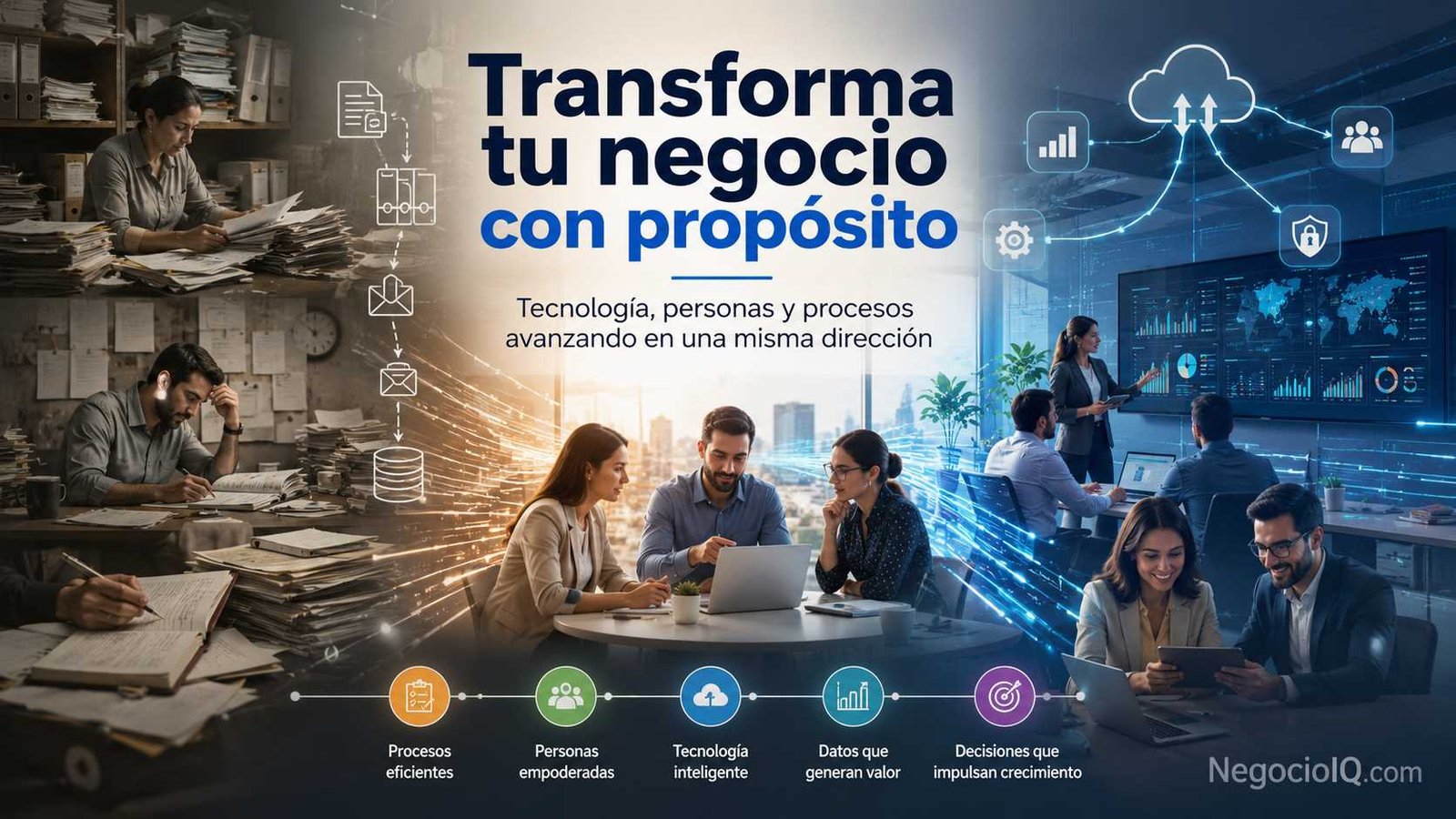 Transformación digital conectando personas, procesos, datos y tecnología empresarial